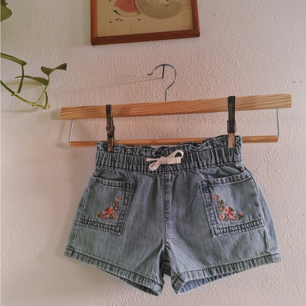 Embroidered Denim Shorts with Drawstring